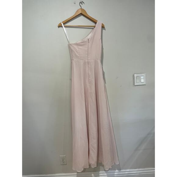 NWT Azazie Brooke A-Line One Shoulder Stretch Satin Dress Blushing Pink Size A0 - Picture 4 of 6